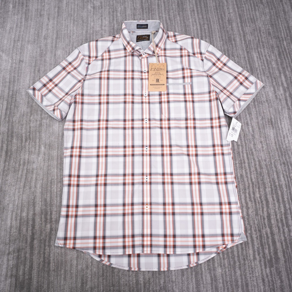 7 Diamonds Button Down Shirt Mens Medium Orange New Plaid Electric Warrior